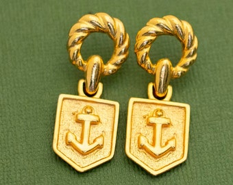 Vintage Mid Century Gold Tone Anchor Dangle Boucles d’oreilles K2