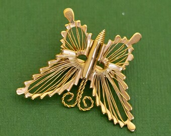 Broche Ancienne Papillon Et Fleurs En Laiton - Style Art Nouveau - Antique