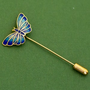 Vintage Blue Butterfly Stylish Gold Tone Stick Pin K27