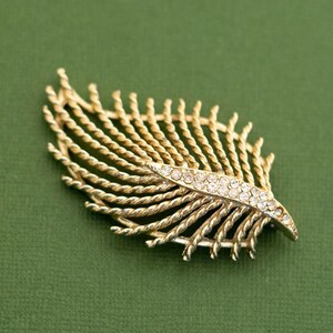 Vintage Mid Century Gold Ton Strass Blatt Brosche K1
