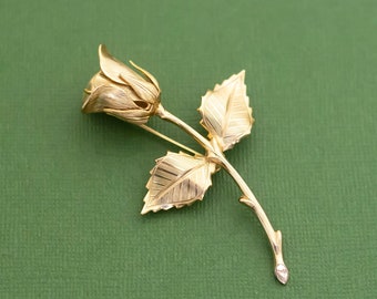 Vintage Victorian Gold Tone Rose Brooch K9