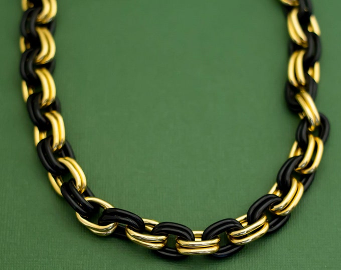 Vintage Gothic Gold Tone and Black Chain Necklace by Avon 24 Inches K16 ...