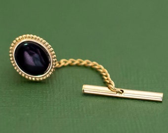 Vintage Black Oval Gold Tone Tie Pin by Avon K24