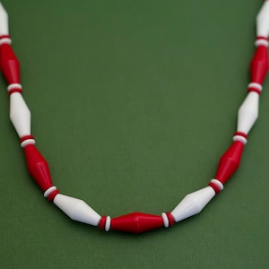Vintage Boho White and Red Plastic Beaded Necklace by Avon 28 Inches K21