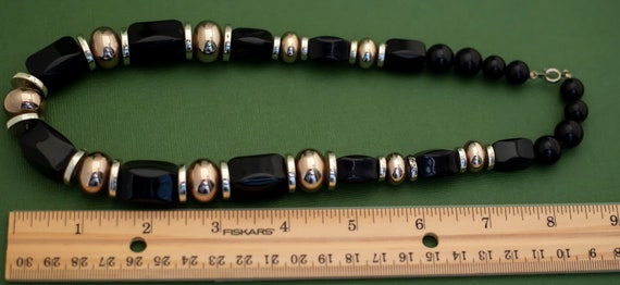 Vintage Gothic Gold Tone and Black Plastic Beaded… - image 4