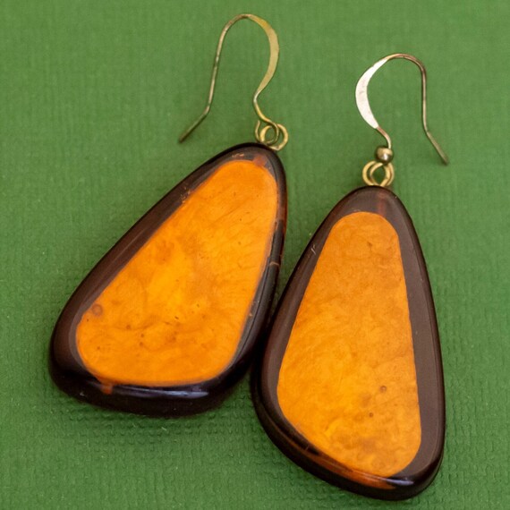 Vintage Bohemian Orange Faux Stone Dangle Earring… - image 1