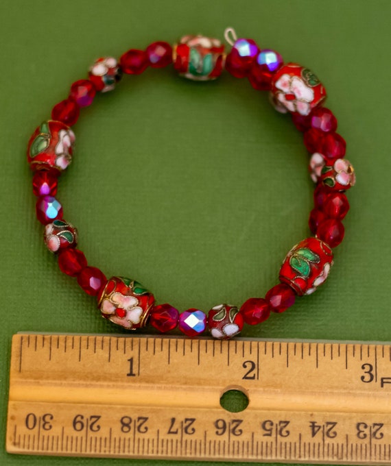 7 inch, Vintage Scarlet Beads Abstract Elegant Fl… - image 3