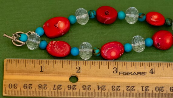 21 inch, Vintage Red Stones Clear Gems Blue Beads… - image 3