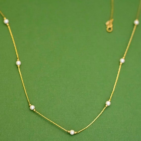 20 inch, Vintage White Faux Pearls Minimalist Gol… - image 1