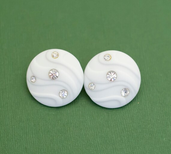 White plastic button earrings clearance