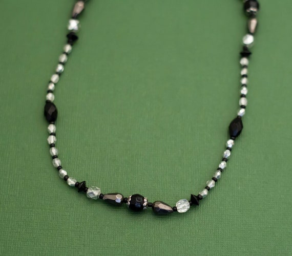 Vintage Gothic Black Plastic Beaded Necklace by A… - image 1