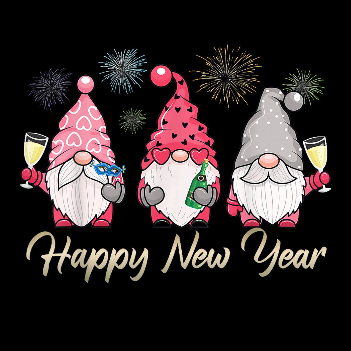 Happy New Year 2024 Gnomes Family Cheers Party New Years Eve Digital