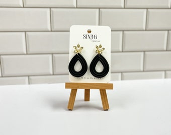 Black Teardrop Clay Earrings, Polymer Clay Earrings, Handmade Clay Earrings, Dangle Earrings, Statement Earrings