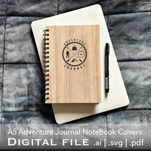 Somente arquivo digital - Capa de diário de madeira - Diário de aventura - Diário Manly - 4 designs ao ar livre - Diário de madeira personalizado - SVG, AI, PDF