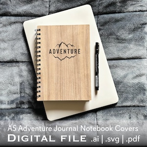 Somente arquivo digital - Capa de diário de madeira - Diário de aventura - Diário Manly - 6 designs ao ar livre - Diário de madeira personalizado - SVG, AI, PDF