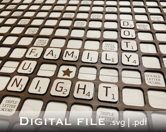 Digital File Only, board game, SVG, Glowforge ready, Laser SVG, Scrabble Board, Laser cut, Family game night