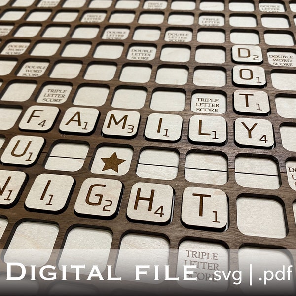 Digital File Only, board game, SVG, Glowforge ready, Laser SVG, Scrabble Board, Laser cut, Family game night