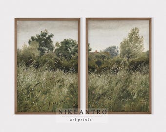 Set of 2 Vintage Landscape Prints | Farmhouse Country Wall Art | Countryside Painting