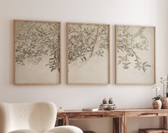 Set van 3 vintage appelboomafdrukken | Botanische schets kunst aan de muur | Neutraal boerderijdecor