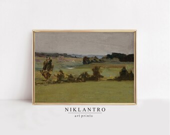 Vintage Country Landscape Print | Antique Moody Meadow Art Digital Download