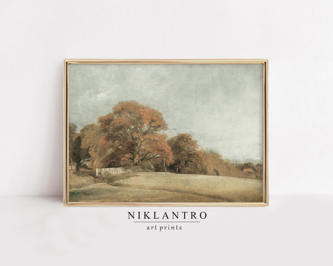 Vintage Fall Landscape Print | Rustic Autumn Farmhouse Decor | Digital ...