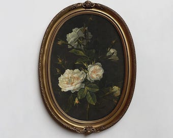 Vintage White Rose Painting | Antique Floral Wall Art Printable Digital Download