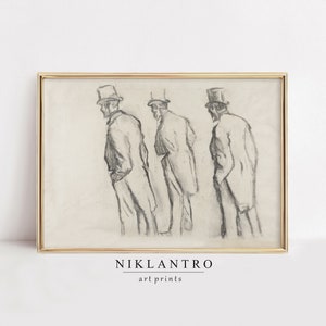 Vintage Men in Formal Drawing | Printable Modern Farmhouse Decor | Antique Sketch Print | Digital Downloadable Living Room Wall Art