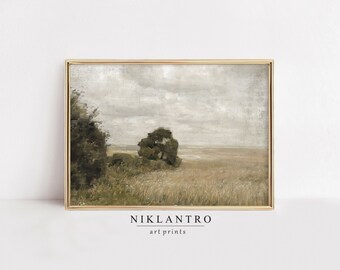 Vintage Field Landscape Print | Rustic Farmhouse Decor | Countryside Painting