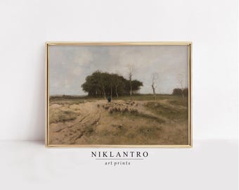 Vintage Countryside Landscape Print | English Country Wall Art | Rustic Farmhouse Decor