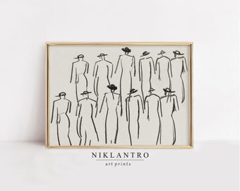 Vintage figuratieve tekening abstracte muurkunst | Minimalistisch mensenschetsdecor