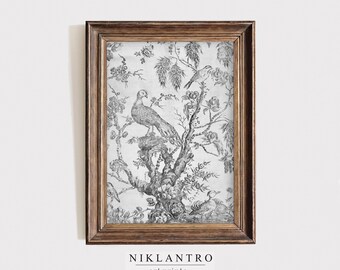 Tapiz con estampado de pájaros vintage / Obra de arte botánica victoriana / Decoración maximalista