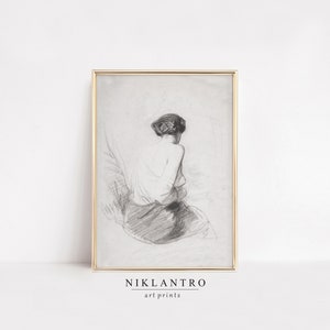 Antique Woman Portrait Sketch Wall Art Print | Elegant Bathroom Decor | Vintage Neutral Drawing Printable Art | Instant Download