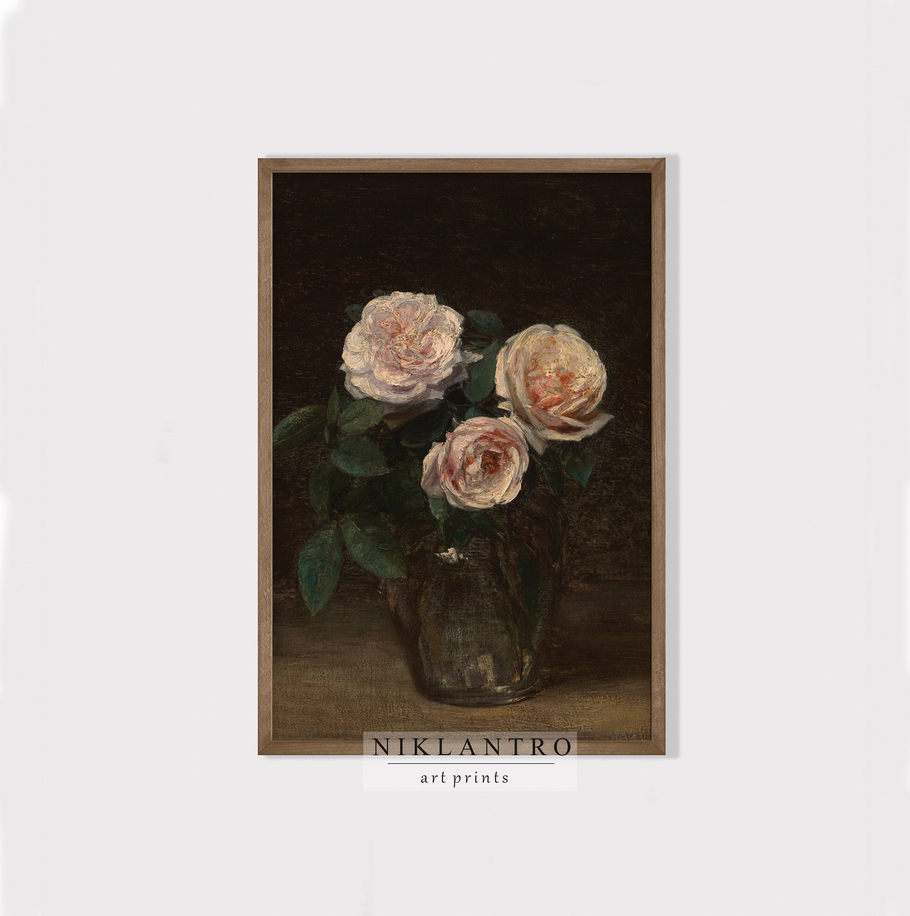 Vintage Rose Oil Painting | Moody Floral Still Life Art (digital ...
