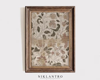 Tapiz botánico en tonos neutros / Arte textil floral vintage para pared / Decoración campestre francesa