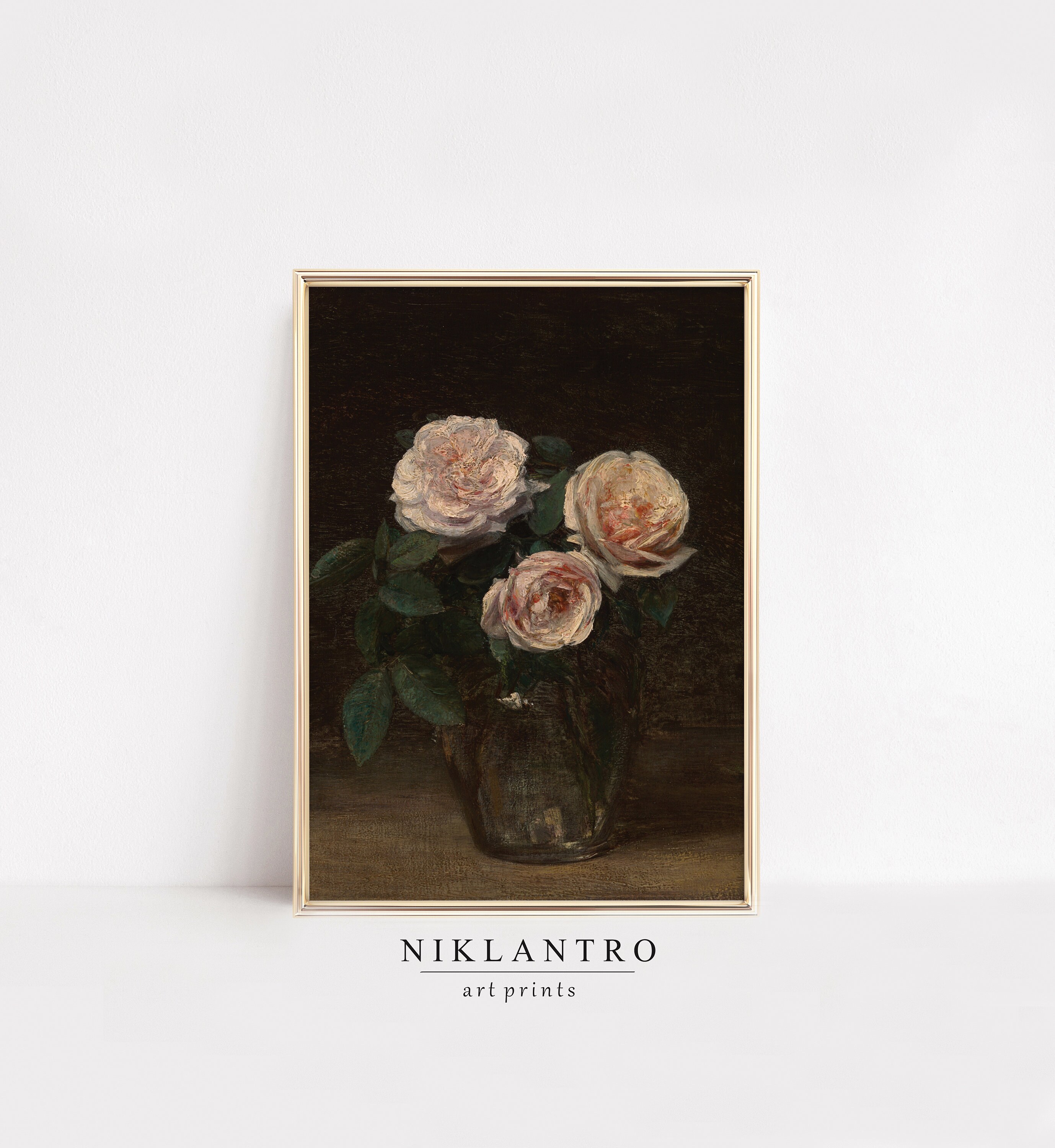 Vintage Rose Oil Painting | Moody Floral Still Life Art (digital ...