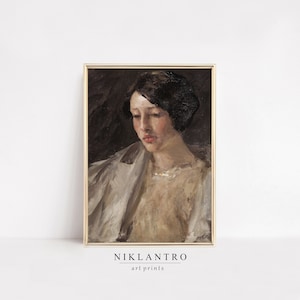 Moody Vintage Woman Portrait Painting | Antique Home Decor Prints | Modern Farmhouse Wall Art | Digital Download