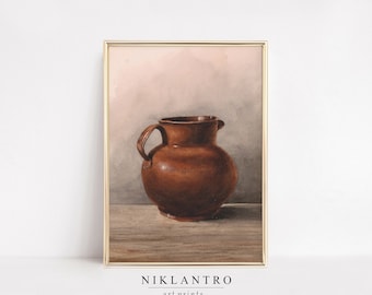 Vintage Pottery Still Life Print | Rustic Kitchen Wall Art | French Country Farmhouse Decor