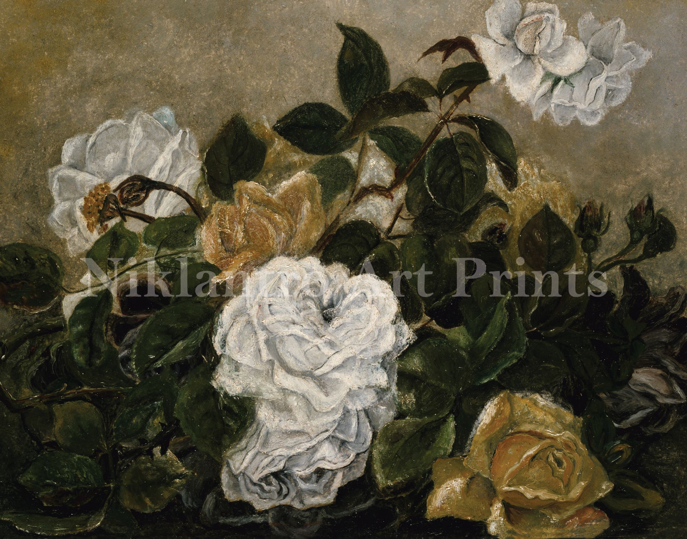 Vintage Flower Still Life Oil Painting | Antique Rose Wall Art | Moody ...