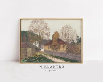 Vintage Cottage Garden Print | English Country Wall Art | Countryside Landscape Painting