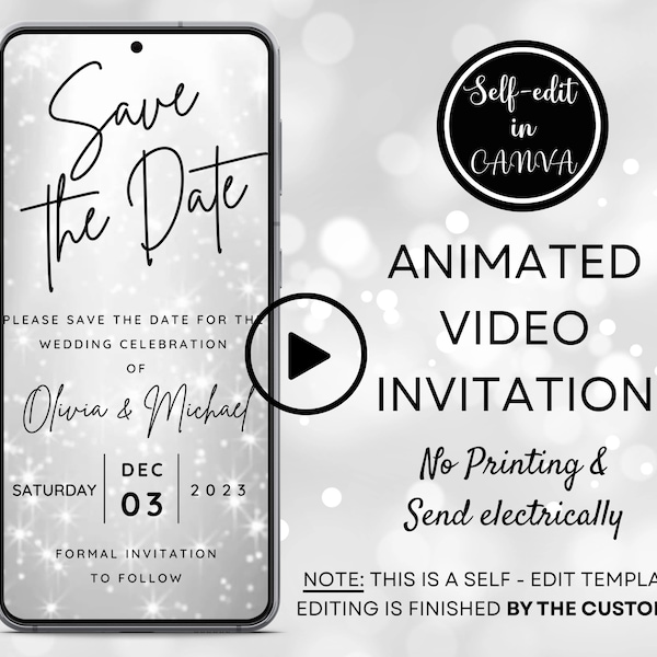 Video Save The Date Any Event Invitation, Animated Birthday/Wedding Party Evite, Eco Friendly, Digital Smartphone Invitation, Canva Template