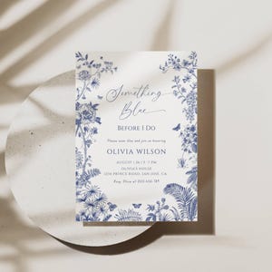 Something Blue Bridal Shower Invitation, Vintage Blue Floral Bridal Shower Invite Template, Victorian Chinoiserie, Editable Instant Download