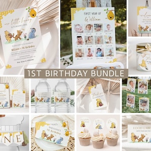 Classic Winnie the Pooh First Birthday Bundle, Vintage Pooh 1st Birthday Decor, Pooh 1st Birthday Bundle, Girl & Boy First Birthday, Neutral