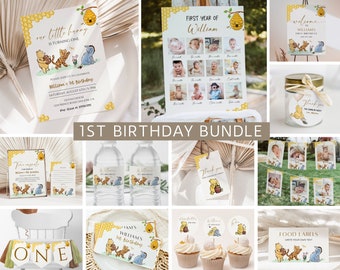 Classic Winnie the Pooh First Birthday Bundle, Vintage Pooh 1st Birthday Decor, Pooh 1st Birthday Bundle, Girl & Boy First Birthday, Neutral