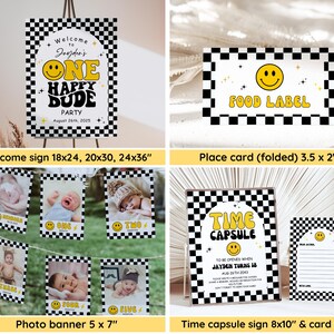 One Happy Dude Birthday Invitation Bundle, Editable Retro One Happy Dude First Birthday Invite Boy, Smiley Face Party Template, Printable image 4