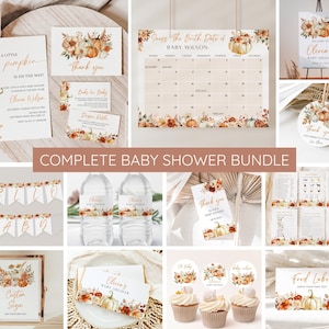 Little Pumpkin Baby Shower Bundle, Fall Floral Pumpkin Baby Shower Invitation, Autumn Baby shower, Pumpkin Decor, Games, Welcome, Template