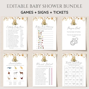 Winnie the Pooh Baby Shower Game Bundle, Vintage Pooh Bear Baby Sprinkle Game Package, Editable Baby Shower Games, Printable