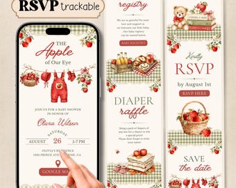 Apple Of Our Eye Baby Shower Digital Invitation, RSVP Tracking Fall Baby Shower Invite, Editable Canva Website Template, Instant Download