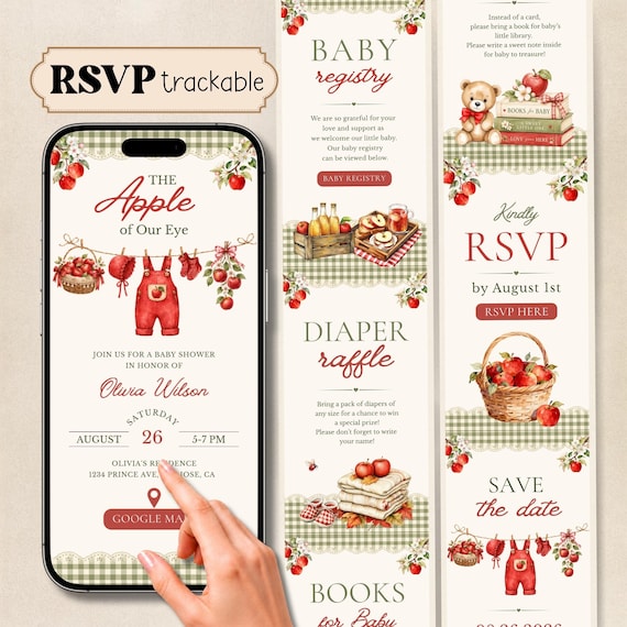 Apple Of Our Eye Baby Shower Digital Invitation, RSVP Tracking Fall Baby Shower Invite, Editable Canva Website Template, Instant Download