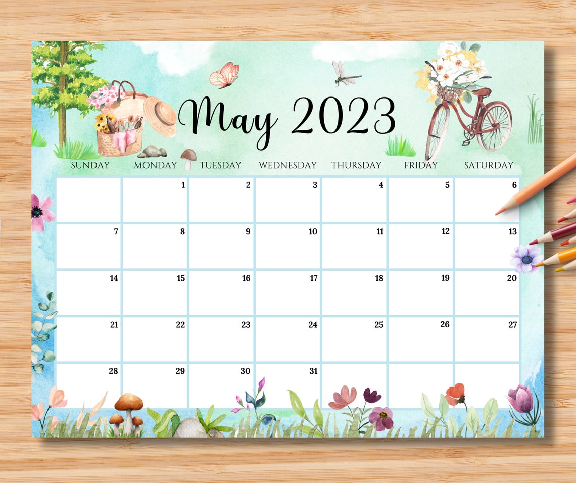 EDITABLE May 2023 Calendar Hello Spring With Colorful - Etsy