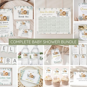 Safari Animal Baby Shower Bundle, Editable Safari Baby Shower Invitation Set, Jungle Animal Baby Shower, Instant Download, Gender Neutral